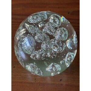 Clear Glass Paperweight Hand Blown Controlled Bubbles Glass Ball Globe large